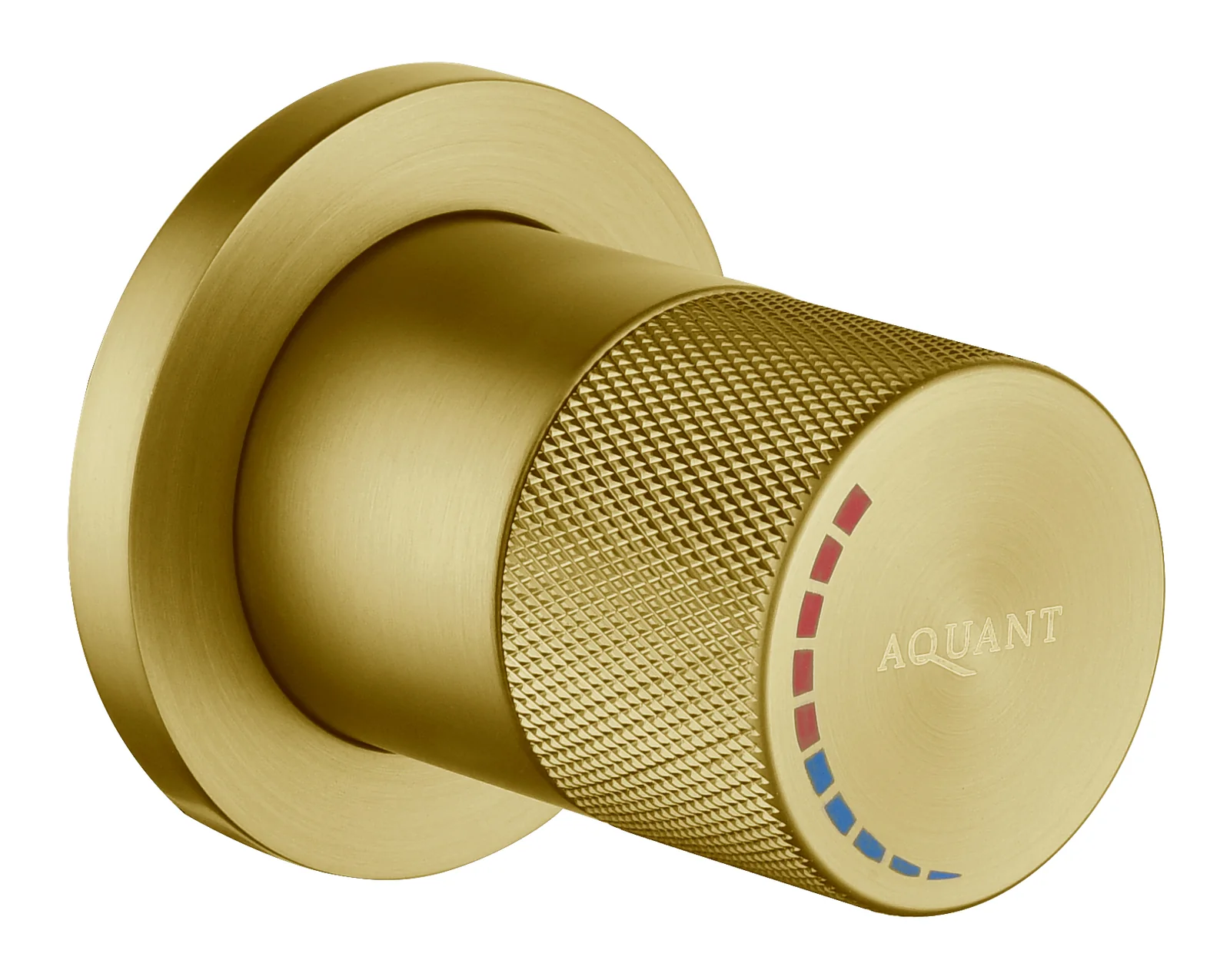 Aquant 1316 BG Thermostatic Concealed Control · Brushed Gold — Knurled round control with temperature markers.