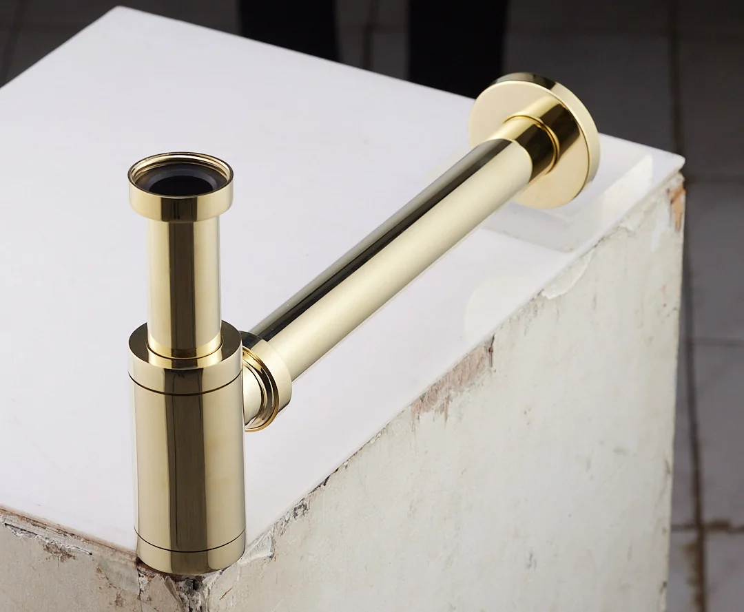 Aquant 1003 BG Brass Bottle Trap · Brushed Gold — Exposed bottle trap for wall-hung basins.